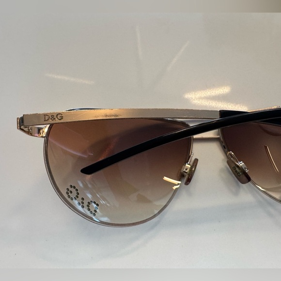 Dolce & Gabbana Gold and Brown Aviator Sunglasses with Gem Decal - Picture 6 of 8